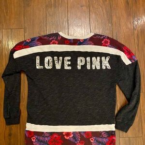 Popular VS Pink Crewneck Sweatshirt Blingy Tropical Print Medium Gray